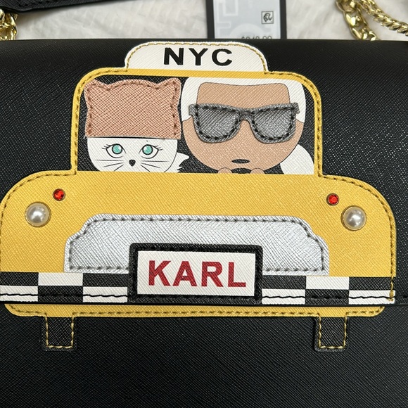 NWT Carl Lagerfeld New York City Cross Bag Handbag Yellow Taxi Cab Cat Maybelle - Picture 2 of 12